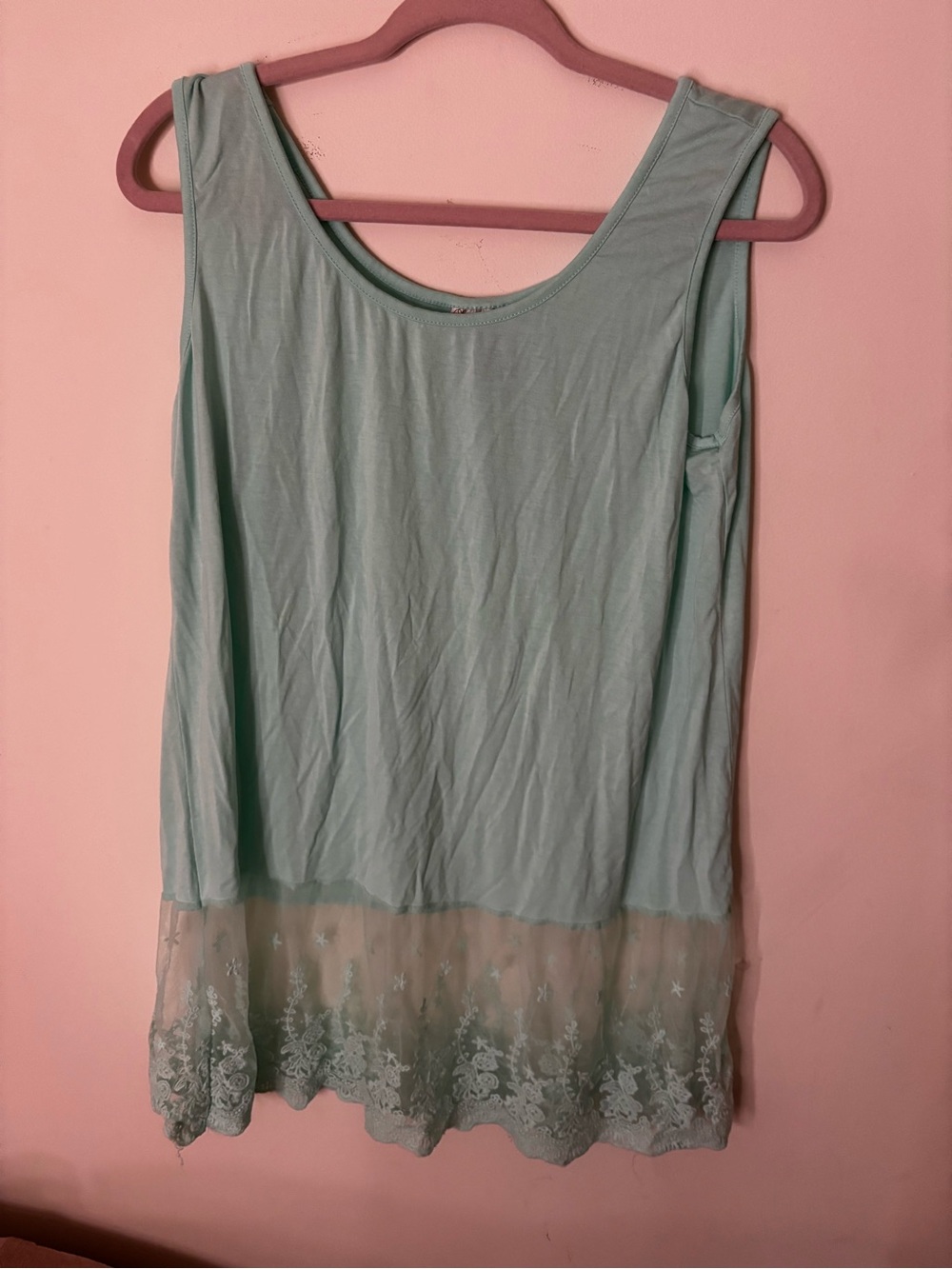 Mint Lace-Hem Sleeveless Tank Top